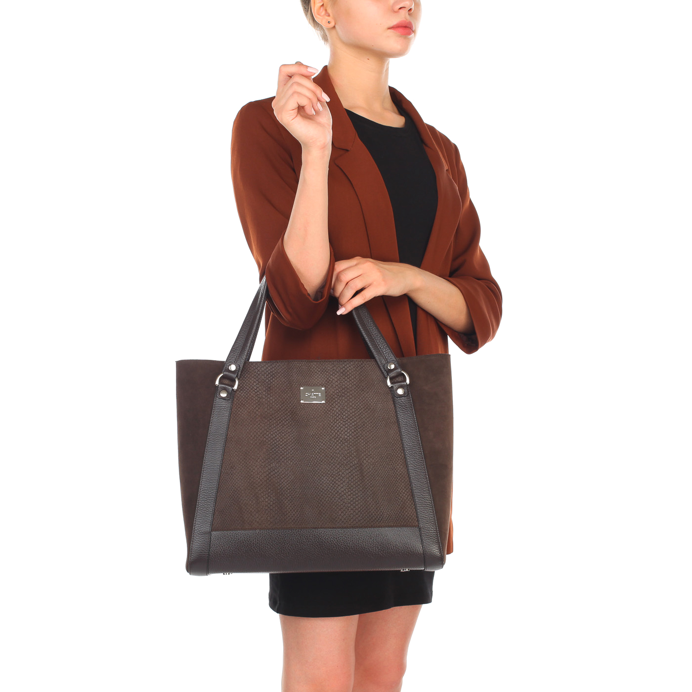 Женская сумка из комбинированной кожи с длинными ручками Chatte 