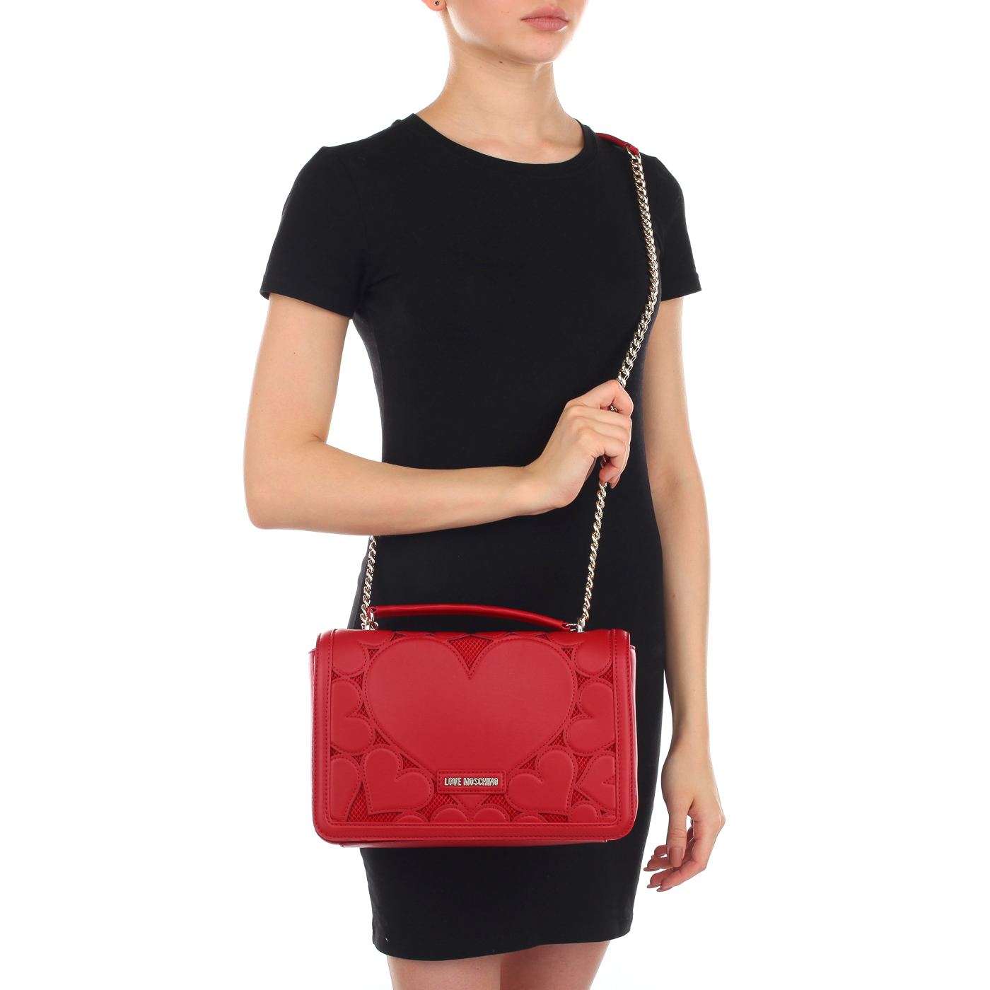 Красная женская сумочка с декором Love Moschino Love Intarsia