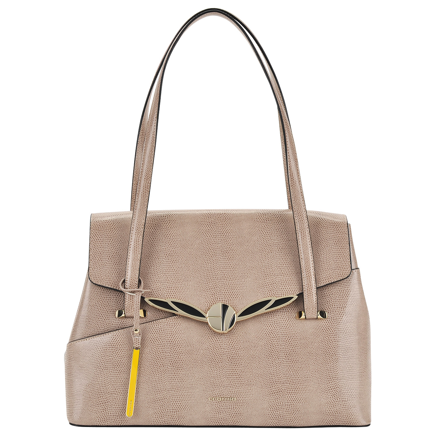 Cromia Вместительная бежевая сумка с выделкой под кожу рептилии