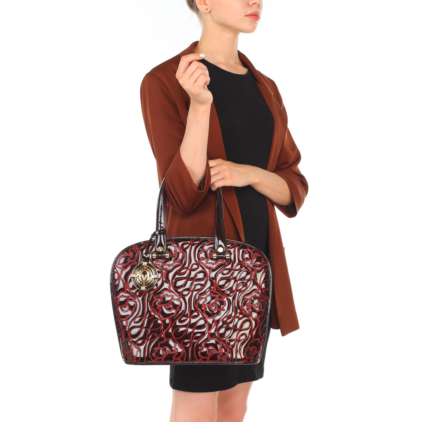 Женская лаковая сумка с цветочным узором Valentino Orlandi Gemma