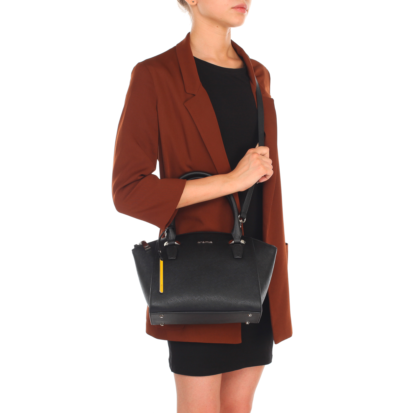 Женская сумочка из сафьяновой черной кожи с плечевым ремешком Cromia Perla